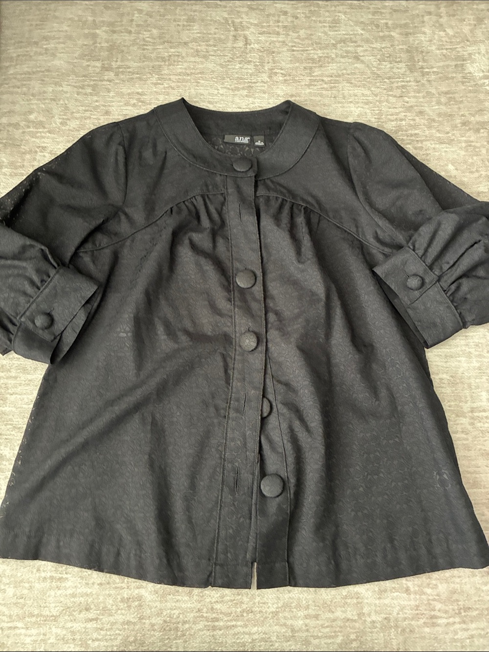 a.n.a Black Short Button-Front Top with Puff Sleeves